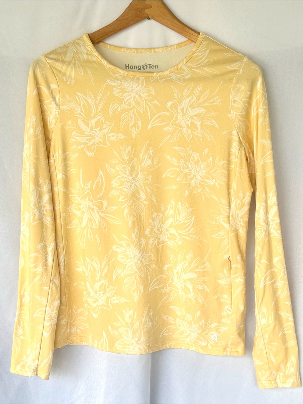 Hang Ten UPF 50+ Yellow Floral Long Sleeve Swim Top Rash Guard Small